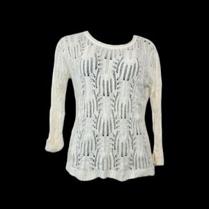 Roz & Ali Ivory Crochet 3/4 Sleeve Top( 5 For $20 Item)